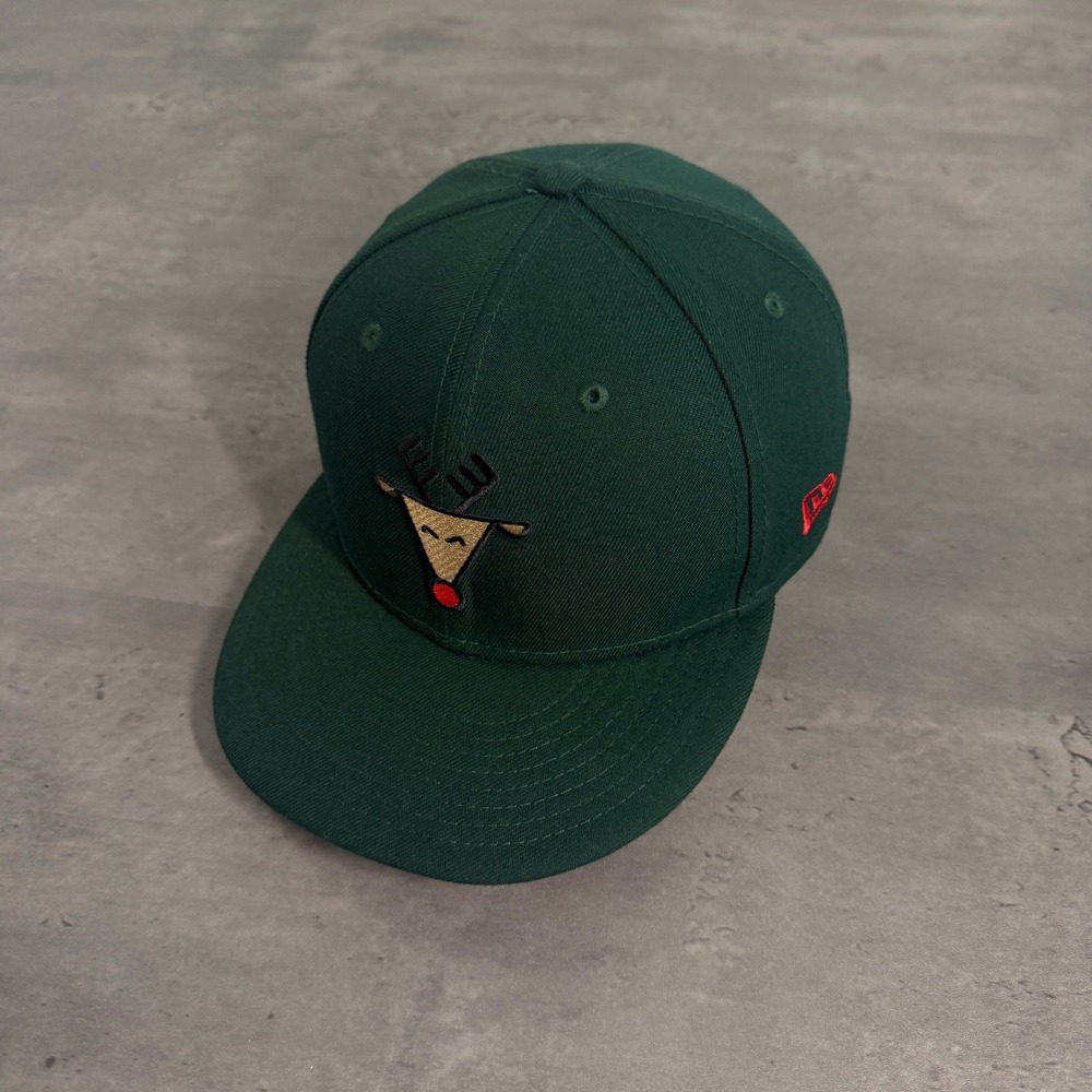 New Era Christmas Rudolph Reindeer Hat 7 1/4 Forest Green Red UV MiLB Fitted Cap